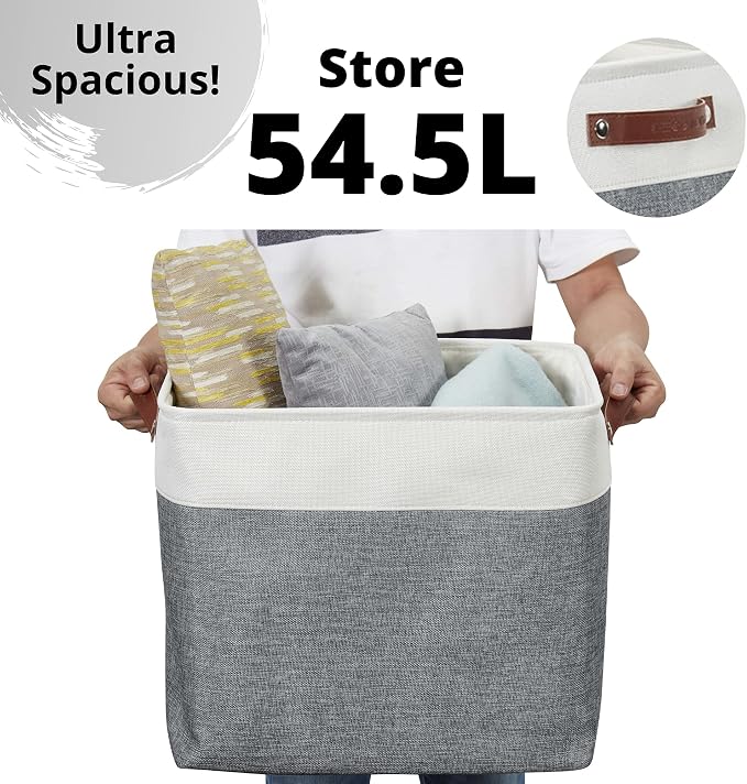 DECOMOMO Extra Large Storage Baskets, 54.5L Fabric Storage Bins 3 Pack | XXXL Storage Baskets for Shelves, Linen Closet Organizers (Slate Grey & White,17" x 13" x 15" )