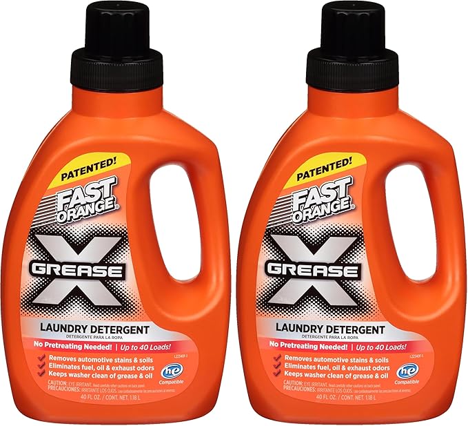 Fast Orange 22340 Laundry Detergent For Oil, Grease, Automotive Stains And Odors, Eliminates Fuel, Oil, Exhaust Stains 40 fl. Oz (Pack of 2)