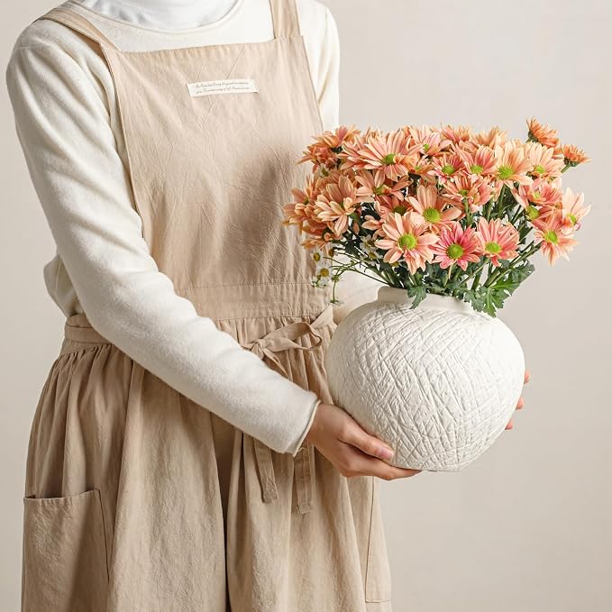 7.5in Round Ceramic Flower Vase, Modern Decorative Textured Vase Home Decor | Unique Rustic Farmhouse Terracotta Vases for Bedroom Living Room Table Centerpieces Shelf Cabinet Wedding Decorations