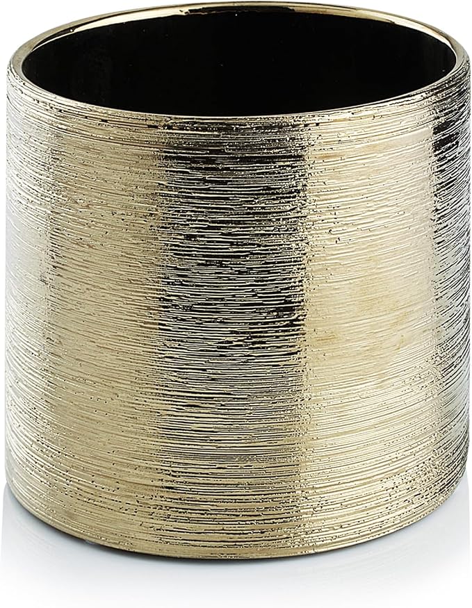 WGVI Gold Etched Ceramic Cylinder Vase Width 5.5" Height 5", Flower Arrangements, Candle Holder, Terrarium Planter Pot, Storage Container Organizer, Pen Brush Holder, Scratched Texture Design, 6 Pc