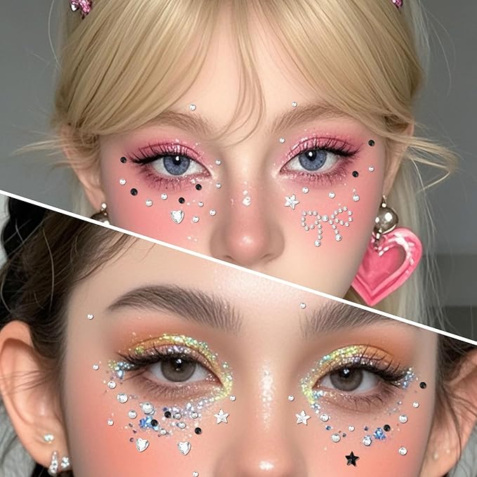 SAOROPEB 5 Sheets Face Gems Face Jewels Stickers, Self Adhesive Eye Body Face Nail Crystal Rhinestones Rainbow for Women Festival Accessory and Nail Art Decorations
