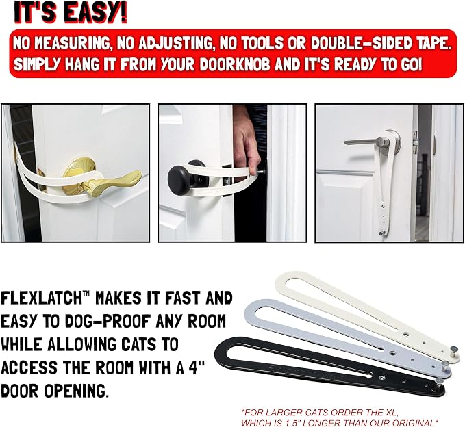 FlexLatch Cat Door Holder Latch - Gray Cat Door Alternative, Flex Latch Strap Let's Cats in and Keeps Dogs Out of Litter and Food Safe Baby Proof One Piece No Measuring Extra Easy
