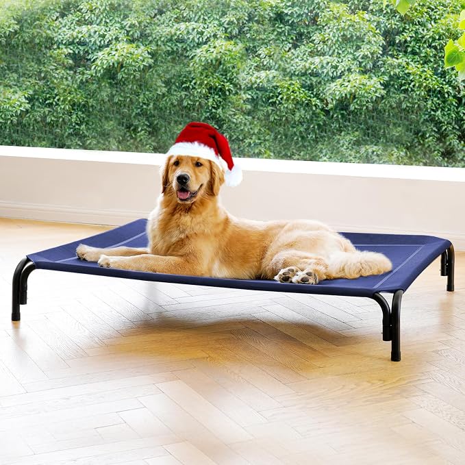 Elevated Dog Bed Outdoor Cooling Raised Cot for XL Dogs, Blue 48.8in | Tool-Free Installation; Washable Cooling Breathable Mesh; Anti-Slip Feet; Indoor & Outdoor Use