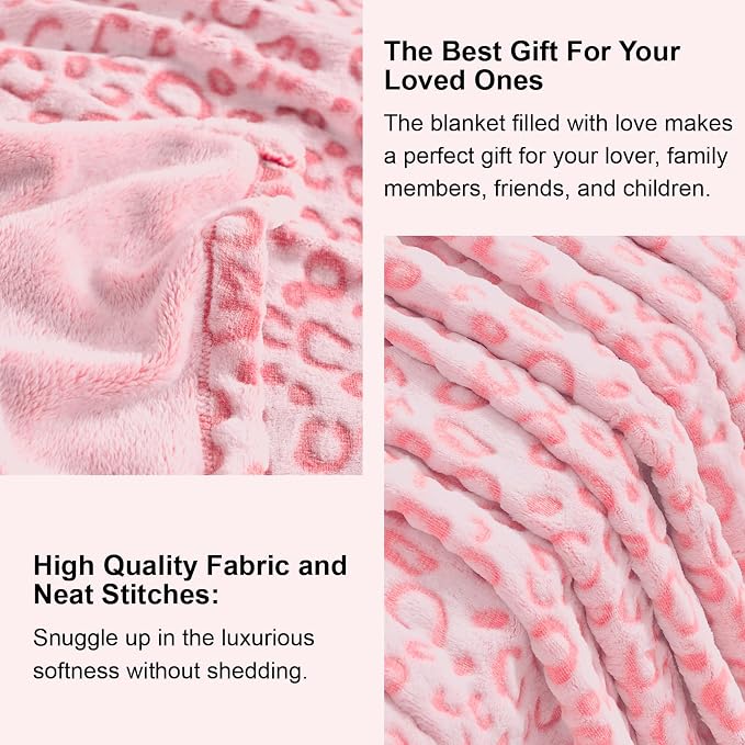 PLEASANT BOULEVARD | Leopard Throw Blanket Fleece, Premium Lightweight Cozy Warm Plush Microfiber Pink Blanket for Couch Sofa and Bed (Pink, Twin (60 x 80 inches))