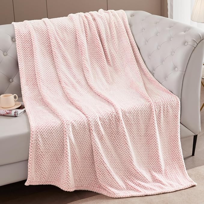 Exclusivo Mezcla Soft Waffle Fleece Bed Blanket Queen Size, Heather Pink | Lightweight Plush Blanket for Bed, Bedroom, Cozy Flannel with Waffle Texture, Stylish Home Decor, All Season, 90x90 Inches