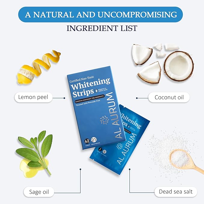 Teeth Whitening Strips - 42 Strips for 21 Day Treatment - Sensitive, Enamel Free & Peroxide Free Tooth Whitener for Whiter Teeth & Stain Removal - Dentist Formulated