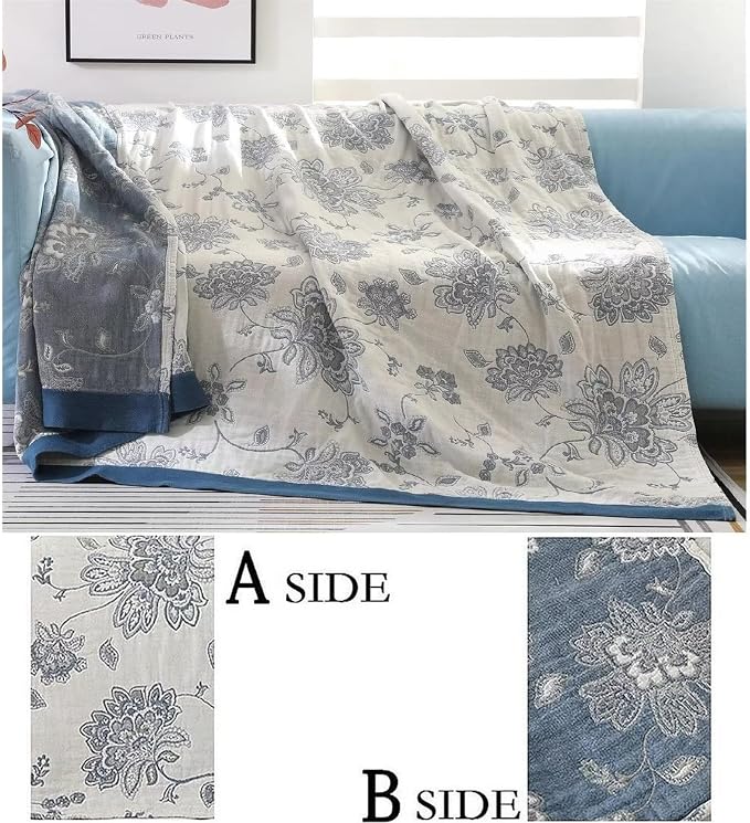 MSGKV Boho Throw Blanket 80"x90" 100% Cotton Reversible Throw Couch Bed | 100% Cotton Throw, Reversible Woven, Summer Breathable, Lightweight Comfort, Living Room Decor, Home Decorative