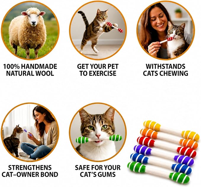 Glaciart One Swabs Cat Toys with Catnip - 6 Pk | Durable for Chew, Cute Cat Toys Interactive Kitty for Boredom, Exercise, & Play | Filled w/Organic Catnip for Anxiety & as Digestive Aid | Gift Idea