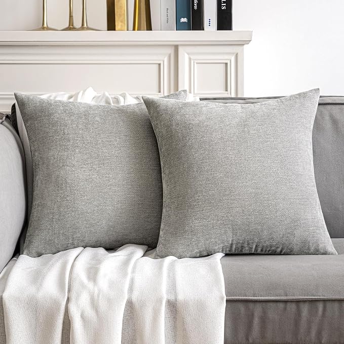 MIULEE Pack of 2 Light Grey Decorative Pillow Covers 18x18 Inch | Soft Chenille Couch Throw Pillows Farmhouse Cushion Covers for Home Decor Sofa Bedroom Living Room