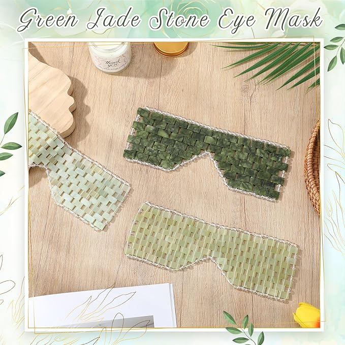 Chicingyou 8 Pcs Jade Eye Mask Bulk with 100% Real Jade Reusable Facial Cooling Mask with Beads for Hot and Cold Therapy to Reduce Wrinkles Puffiness Migrained and Anti-Aging(Green)