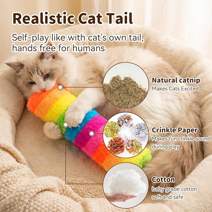 Cat Toys 3 Pack Catnip Pillows, Soft and Durable Crinkle Sound, Rainbow