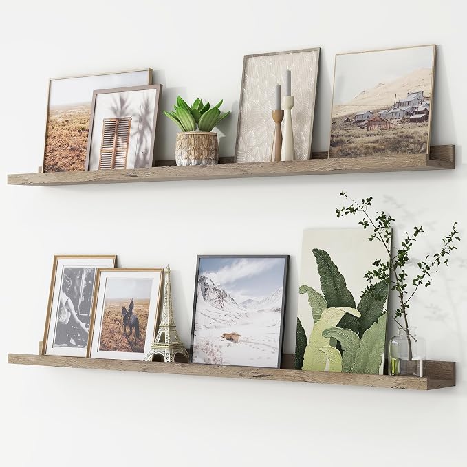 Picture Ledge Shelf, Floating Shelves for Wall, 48" W Set of 2, Grey | FSC Certified Engineered Wood, Wall Mounted Bookshelf, for Nursery Living Room Bedroom, Pre-Drilled, Easy Install