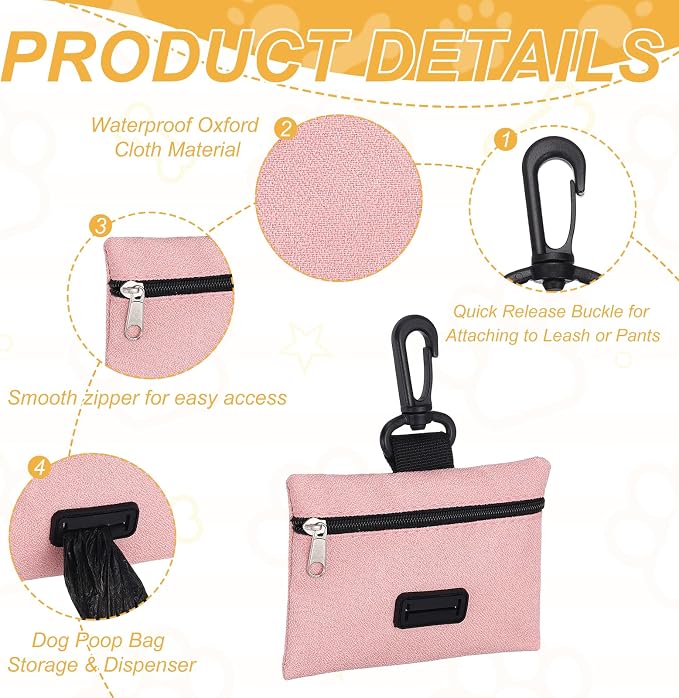 Dog Poop Bag Holder, Pet Waste Bag Dispenser Dog Treat Pouch with Clip Oxford Cloth Portable Reusable Easy Cleanup(2Pcs, Pink), Intended for Outdoor/Travel/Walking