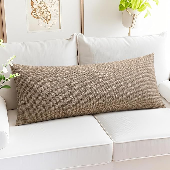 OTOSTAR Linen Throw Pillow Cover Set of 1 Decorative Long Lumbar Pillowcase Rectangle Cushion Cover 14x36 Inch for Home Decor Sofa Bedroom Car 35 x 90CM Light Coffee