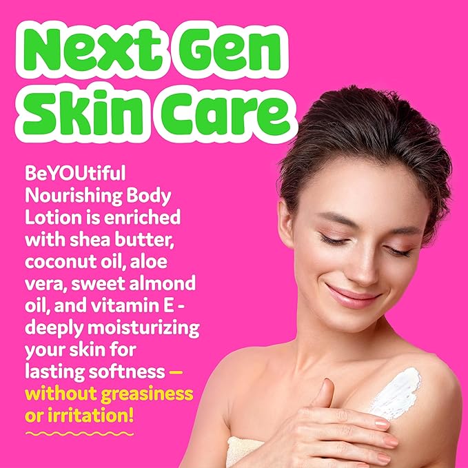 BeYoutiful Coconut Lime Super Smooth Body Lotion for Dry Skin, Natural Hydrating Moisturizer for Kids and Teens, Cruelty Free Skin Care, 17oz