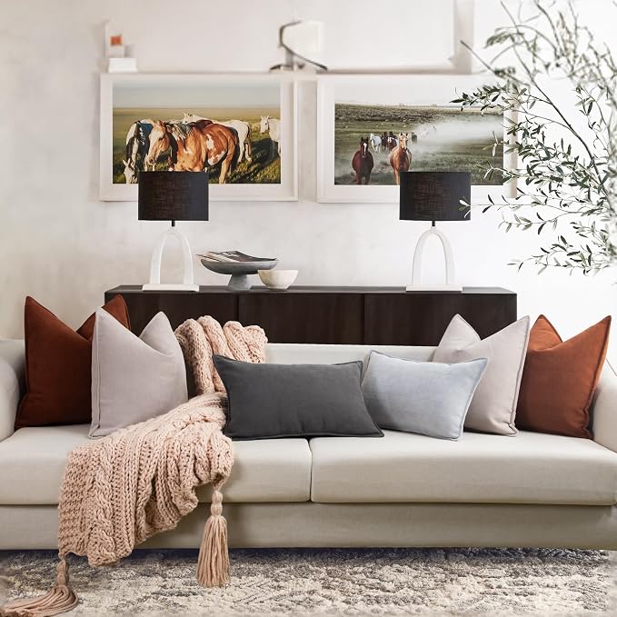 Throw Rust Pillow Covers 22x22 Set of 2 Chenille Fall Pillow Covers with Elegant Design Soft and Luxurious Decorative Throw Pillows for Couch, Bed, and Home Decor