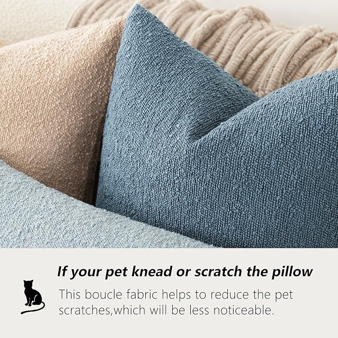 Foindtower Pack of 2, Decorative Textured Boucle Throw Pillow Covers Accent Solid Pillow Cases Cozy Soft Couch Cushion Case for Chair Sofa Bedroom Living Room Home Decor 22x22 Inch Misty Blue