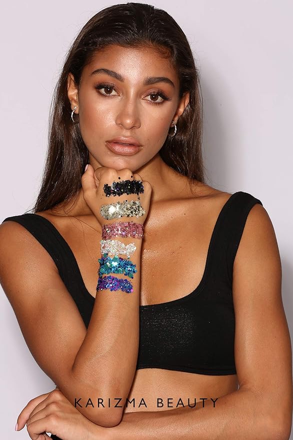 KARIZMA Kiss My Bass! 6X 10g Chunky Face Glitter, Hair, Eye and Body for Women and Men. Rave, Festival Accessories and Cosmetic Makeup. Loose Pots