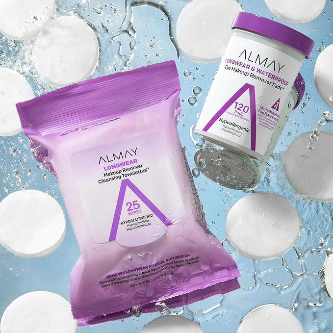 Almay Eye Makeup Remover Pads, Longwear & Waterproof, Hypoallergenic, Fragrance-Free, Ophthalmologist Tested, Stocking Stuffer for Women, 120 Count (Pack of 2)