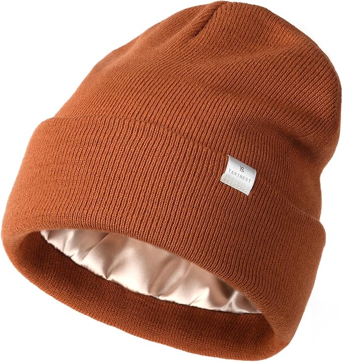 YANIBEST Satin Lined Beanie for Women Reduce Frizz Winter Hats for Women Men Silk Lining Soft Slouchy Warm Cuffed Less Static