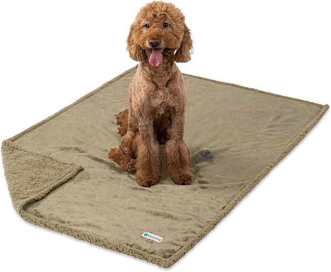 PetAmi Waterproof Dog Blanket for Large Dog Cat Pet, 60x80, Taupe Sherpa | 460 GSM Sherpa Fleece Reversible, Pee Proof, Furniture Protector Cover for Couch Sofa Bed Kennel, Washable, Extra Large