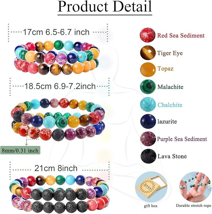 Bivei Natural Gemstone Semi Precious Healing Crystals Handmade Stretchy Round Beads Bracelet,Stocking Stuffers for Women Enhance Positive Energy