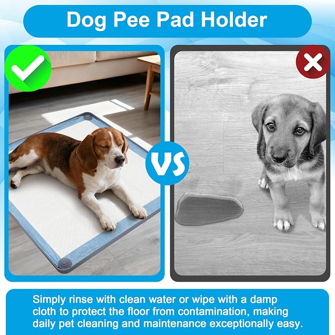 24 x 24In Dog Pee Pad Holder Training Pads Silicone Non Slip Pad Holder | Puppy Pad Holder Tray for Dog Training with 40P Disposable Urine Pads and 2 Hooks (Hangable)