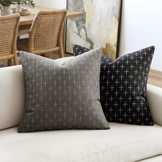 MIULEE Pack of 2 Decorative Burlap Linen Throw Pillow Covers Modern Farmhouse Vintage Pillowcase Rustic Woven Textured Cushion Cover for Sofa Couch Bed 20x20 Inch Dark Grey