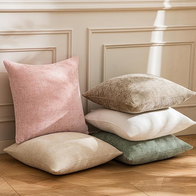 a moment Pink Spring Chenille Throw Pillow Covers 24x24 Inch Pack of 2 Modern Decorative Throw Pillow Cases Farmhouse Cross Covers Modern Home Decor for Sofa Bedroom Living Room