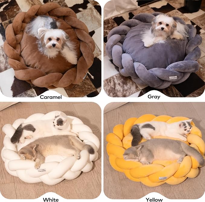 CHEERPALS Weave Cat Bed for Indoor Cats,Cute Pet Bed with Washable Cushion Fluffy Kitty Bed for Small Dog(Caramel)
