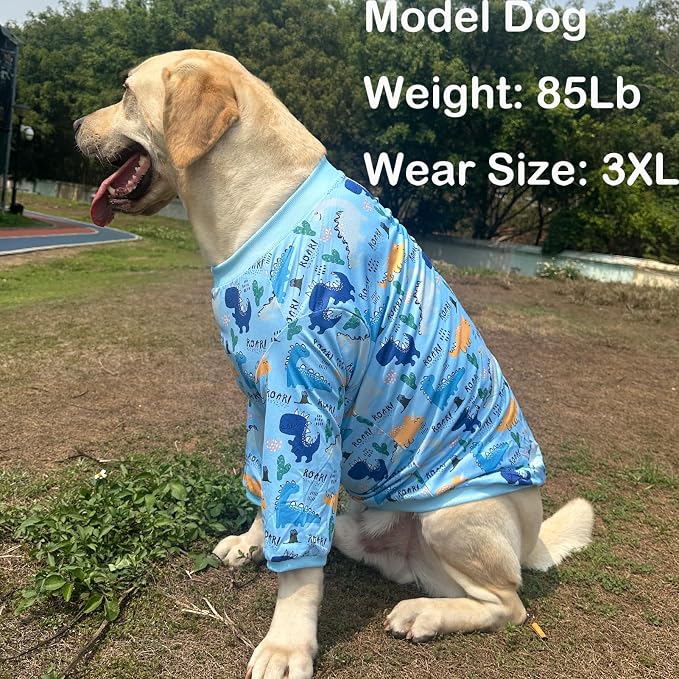 Dinosaur Dog T Shirts Cute Dinosaur Pattern Printed Apparel Shirt for Large Dogs Softable Stretchy Pet Clothes L, Blue