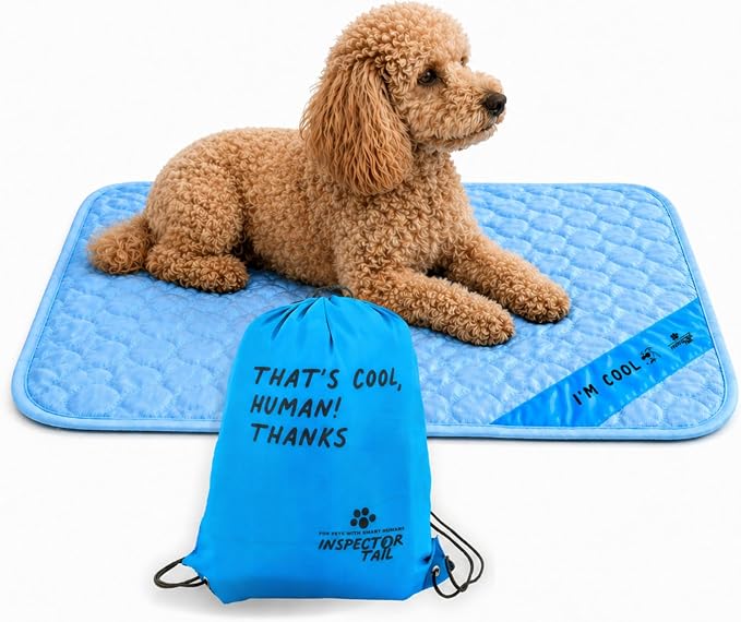 INSPECTOR TAIL Dog Cooling Mat, Indoor & Outdoor, Medium Self Cooling Pad | No Freeze Needed, Breathable, Washable, Portable Cooling Mat for Dogs with Travel Bag, Fits Car, Crate, Floor & Bed, 28"x22"
