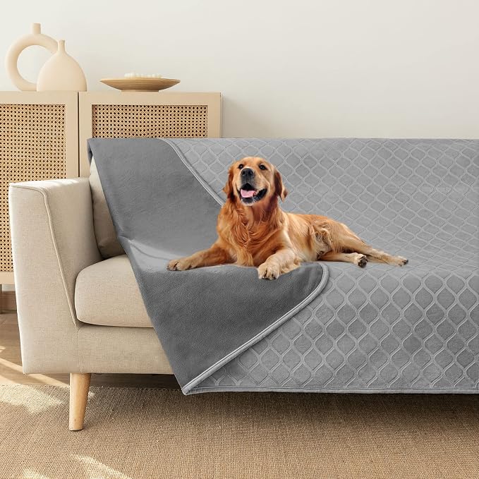 fuguitex Waterproof Dog Blanket Bed Cover Dog Crystal Velvet Moroccan Fuzzy Cozy Plush Pet Blanket Throw Blanket for Couch Sofa(52 * 82 inch, Light Grey+Grey)