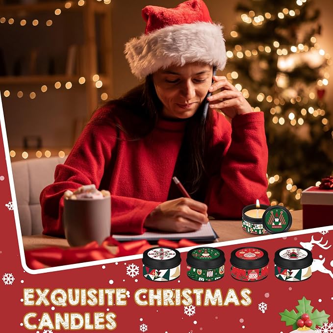 MTLEE 24 Sets Christmas Scented Soy Wax Candles Aromatherapy Candles with Organza Bag and Cards Bulk, Portable Travel Tin Candle Party Favors Christmas Gifts for New Year Home Supplies (Abstract)