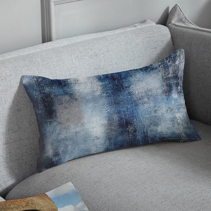Throw Pillow Covers Set of 2, 12 x 20 Inch, Navy Blue Art | Abstract Modern Art Outdoor Decorative Square Pillow Cases Couch Cushion Case for Couch Bed Sofa Living Room Home Decor