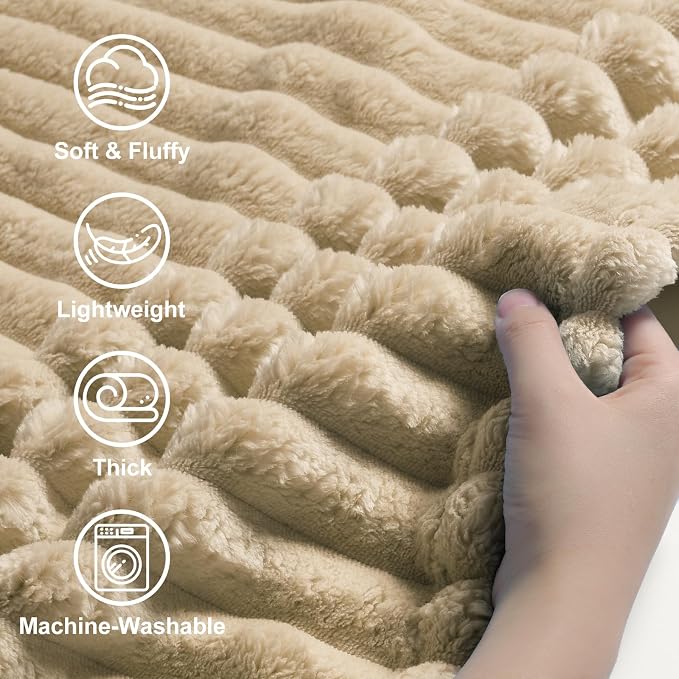 decorUhome Light Brown Fleece King Blanket 108x90 Inches | Soft Fleece Bed Cozy Fluffy Plush Flannel Large Striped Throws for Couch Sofa, Decorative Fuzzy Blanket for Woman