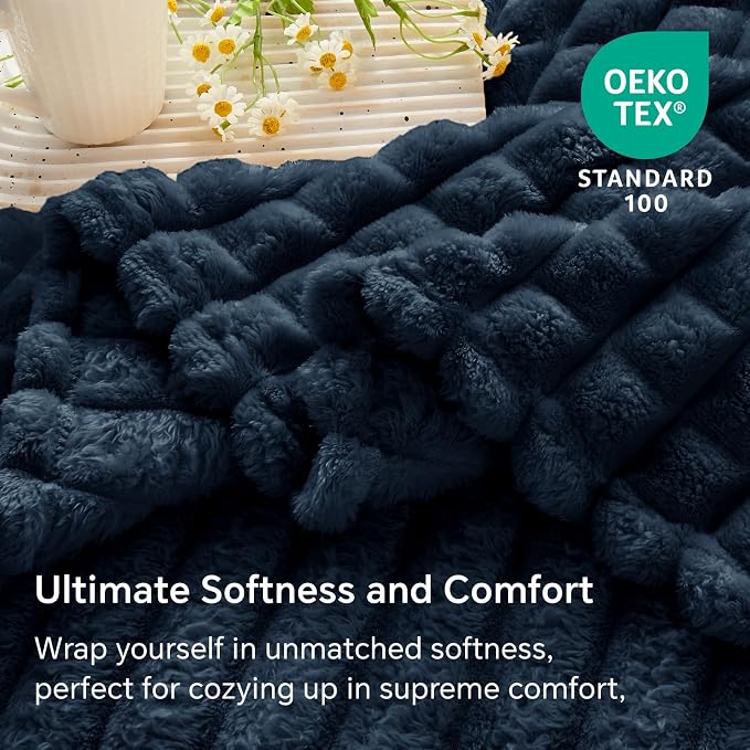 BEDELITE Navy Blue Fleece Throw Blankets Queen Size for Bed, 90x90 Inch | Soft Warm Fuzzy Fluffy Blanket for Bed Sofa, Lightweight Plush Cozy Blankets for Home Room Decor, Gift for Women, All Season