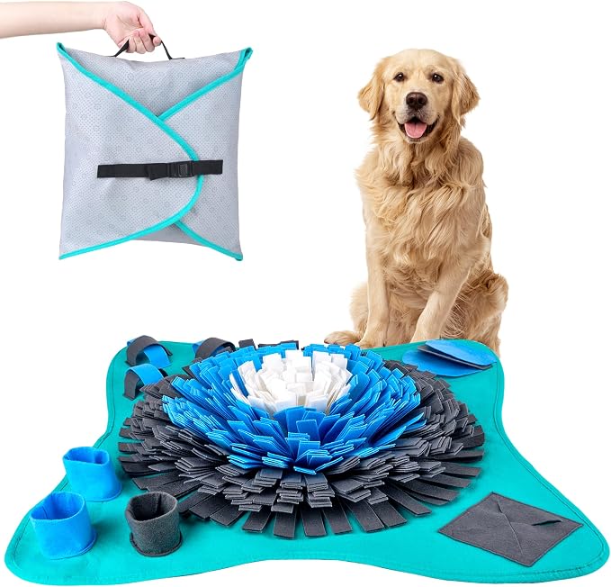 25" Dog Snuffle Mat - Interactive Dog Puzzle Toys for Enrichment - Large Slow Feeder Foraging Mat for Brain Games & Nosework Training - Washable Pet Sniff Mat with Easy to Carry Handle