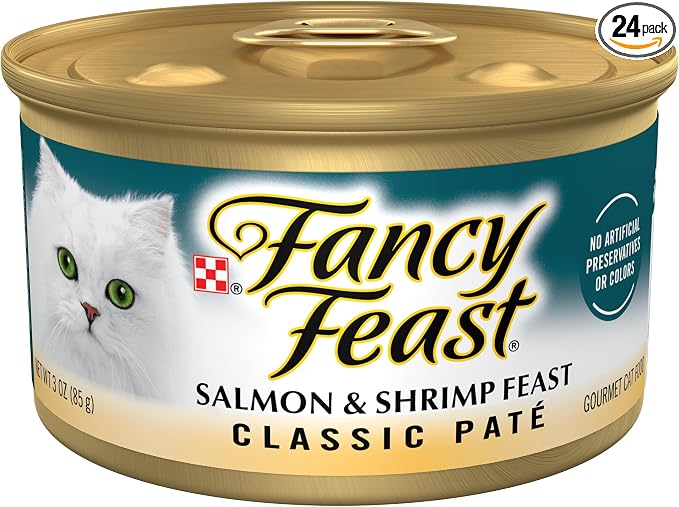 Purina Fancy Feast Salmon and Shrimp Feast Classic Grain Free Wet Cat Food Pate - (Pack of 24) 3 oz. Cans