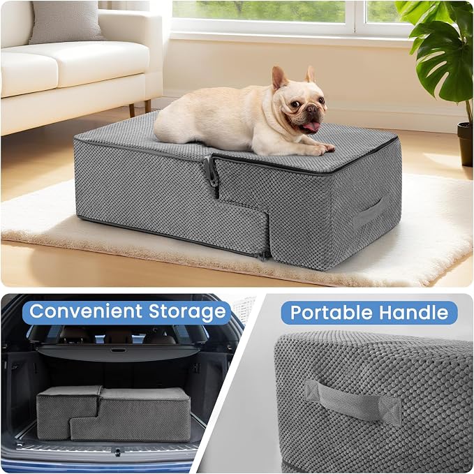 Aodisman Dog Steps for Bed & Couch,18.5" H 4-Step Pet Stairs for Small Dogs | High-Support Anti-Slip Dog Ramp, Easy-to-Climb Steps for Doggies, Older Cats,Short-Legged Dogs to Get on and off Beds,Grey