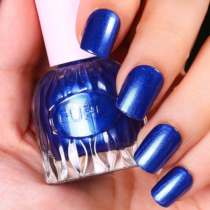 Major Dijit Quick Air Dry Nail Polish Glitter Blue Regular Nail Polish Non UV Gel Hema 0.34 fl oz.