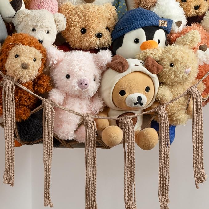 Stuffed Animal Storage Hammock or Net Corner - Large Toy Hammock Net for Stuffed Animals Room Decor - Cute Stuff Animal Organizer Plush Holder - Kids Baby Nursery Essentials Wall Bedroom Home Decor