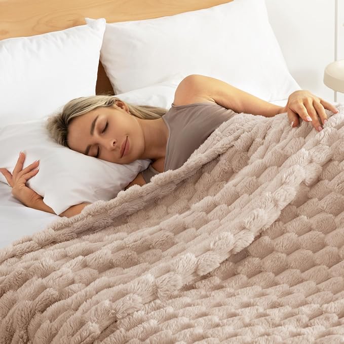 Whale Flotilla Soft Fleece Twin Size Bed Blanket Luxury 3D Jacquard, Camel | Lightweight Coverlet Bedspread, Super Cozy Plush Fluffy Fuzzy All‑Season Decorative Blanket for Bed, Dorm Essentials, 60"x80"