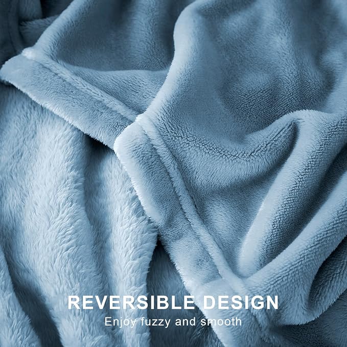 Hansleep Throw XL Washed Blue Fleece Blanket, Soft Flannel Bed Blanket | Fuzzy Cozy Blanket 50x70 Inches, Multi-use for Bed, Sofa, Couch, Travel, Camping, All Season Warm Lightweight Cover