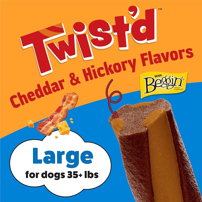 Purina Busy with Beggin Twisted Large Dog Treats, 10 ct Pouch | Cheddar & Hickory Smoke Flavor dog chew, long-lasting, rawhide free with real meat, for large dogs 35 lbs up