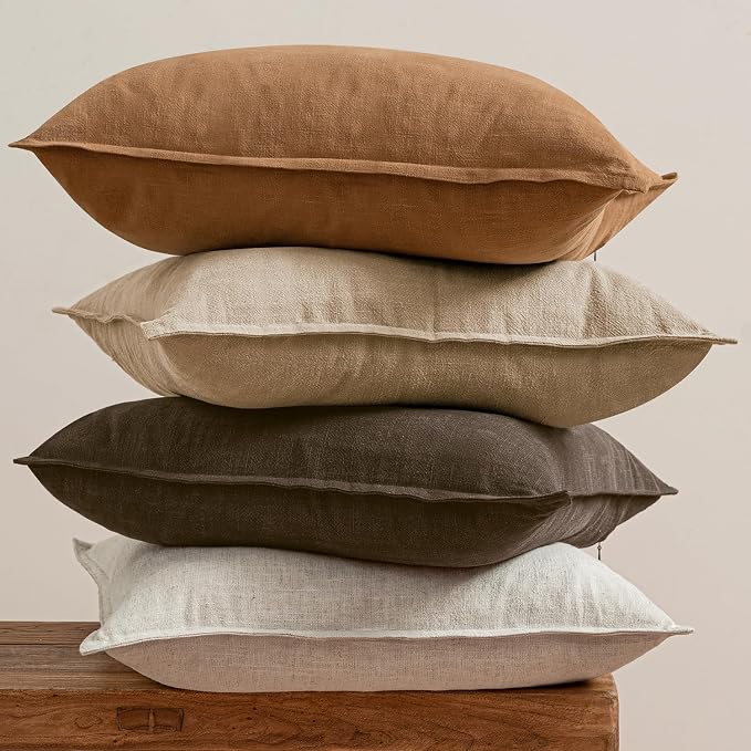 MIULEE Neutral Brown Boho Linen Pillow Covers 20x20 Inch Pack of 4 | Natural Fall Decorative Throw Pillow Covers, Soft Farmhouse Couch Pillowcases, Modern Decor for Living Room Bed Sofa