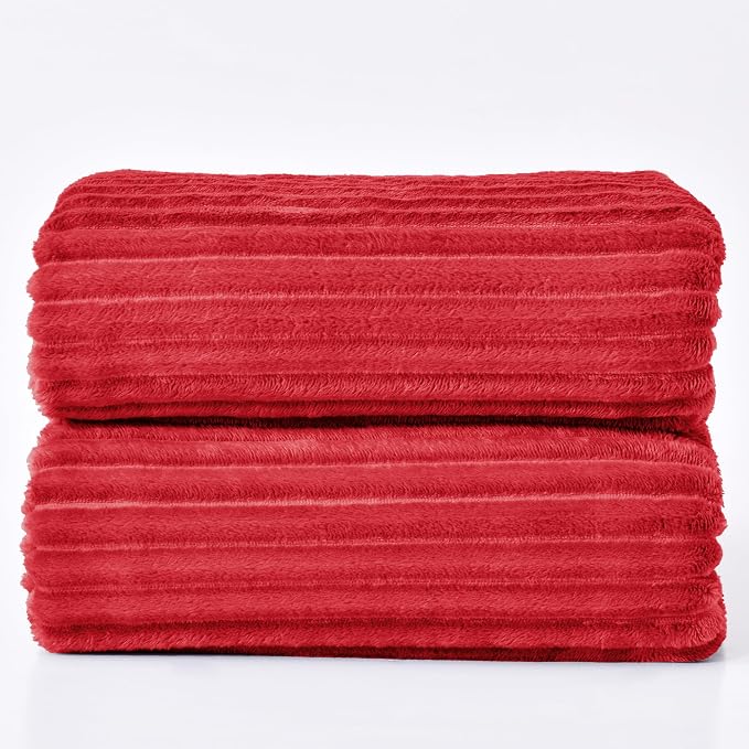 BEDELITE 3D Ribbed Jacquard Red King Size Blankets for Bed, 108x90 Inch | Soft Warm Decorative Fluffy Blanket, Cozy Fuzzy Lightweight Plush Fleece Throw Blankets for Bed, Room Decor, Gift for Women