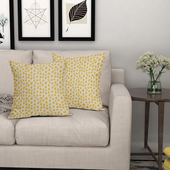 Yellow Cream Pillow Covers 22x22 Set of 2 Boho Design Polka Dot Throw Pillows Modern Brush Strokes Print Decorative Outdoor Pillowcase Square Cushion Cover Linen Pillow Case for Home Sofa Couch Bed