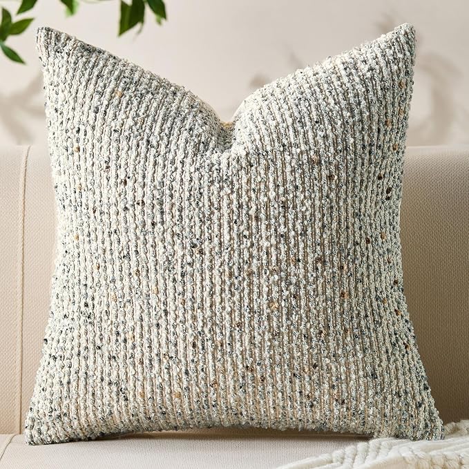 Allorry Soft Wool Decorative Throw Pillow Covers 16x16 Cream Gray SY011B16 | Cozy Soft Touch,Neutral Textured Boho Cushion Covers for Modern Farmhouse Sofa Bedroom Living Room Decor