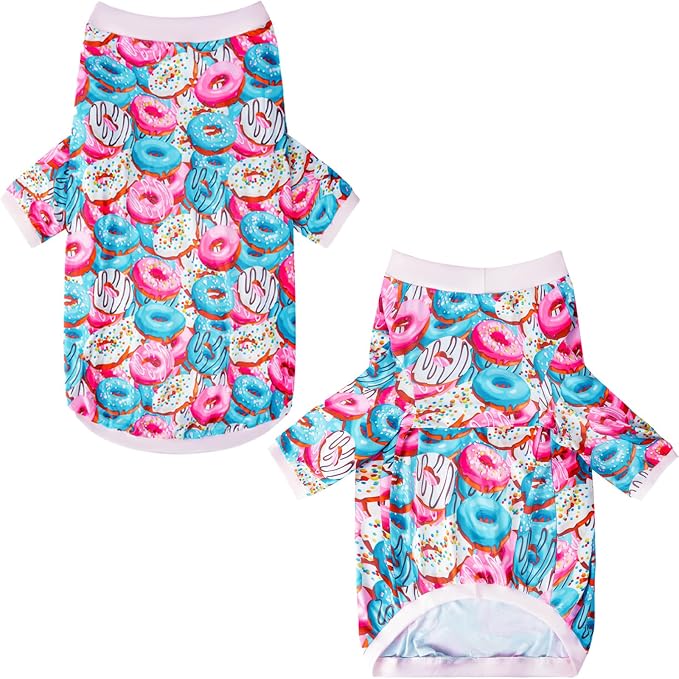 Dog Colorful T Shirts Doughnut Pattern Printed Pet Shirt Softable Pajamas for Small Dogs (L,Doughnut)